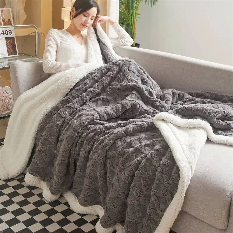 Winter Blanket Lamb Wool weighted Super Soft Double Side Microfiber Flannel Throw Blanket for Bed Comfortable Warm Comforter