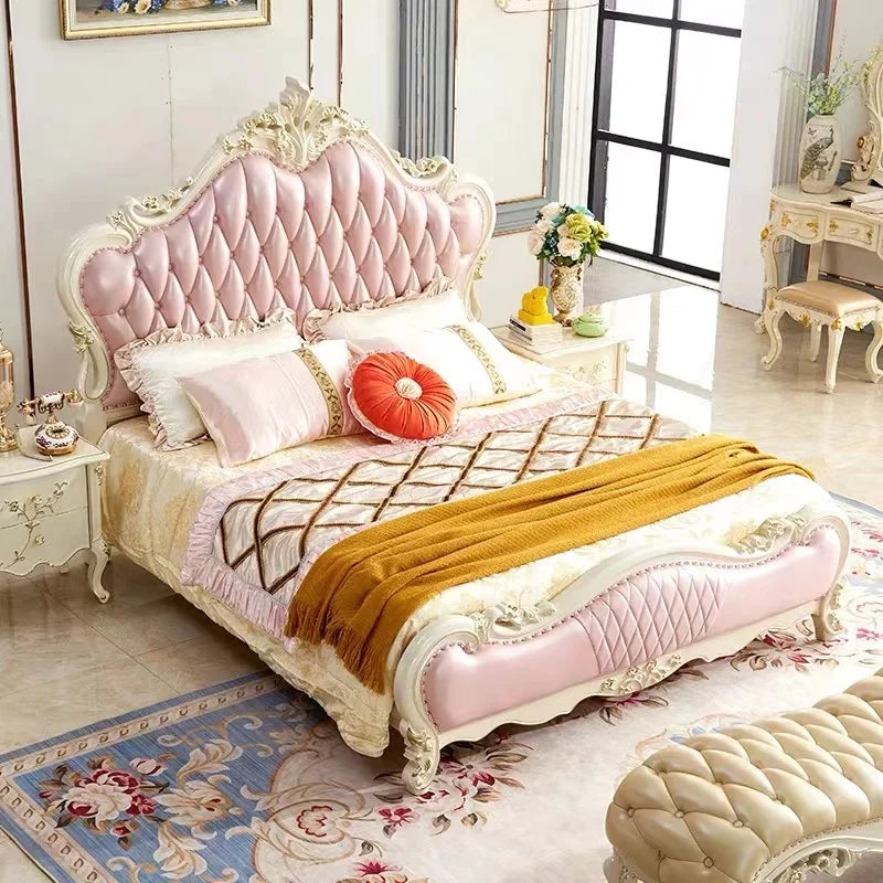 Storage Headboard Bed Double Modern Pink Designer Wood Luxury Bed Frames Queen Sleeping Letto Matrimoniale Home Furniture