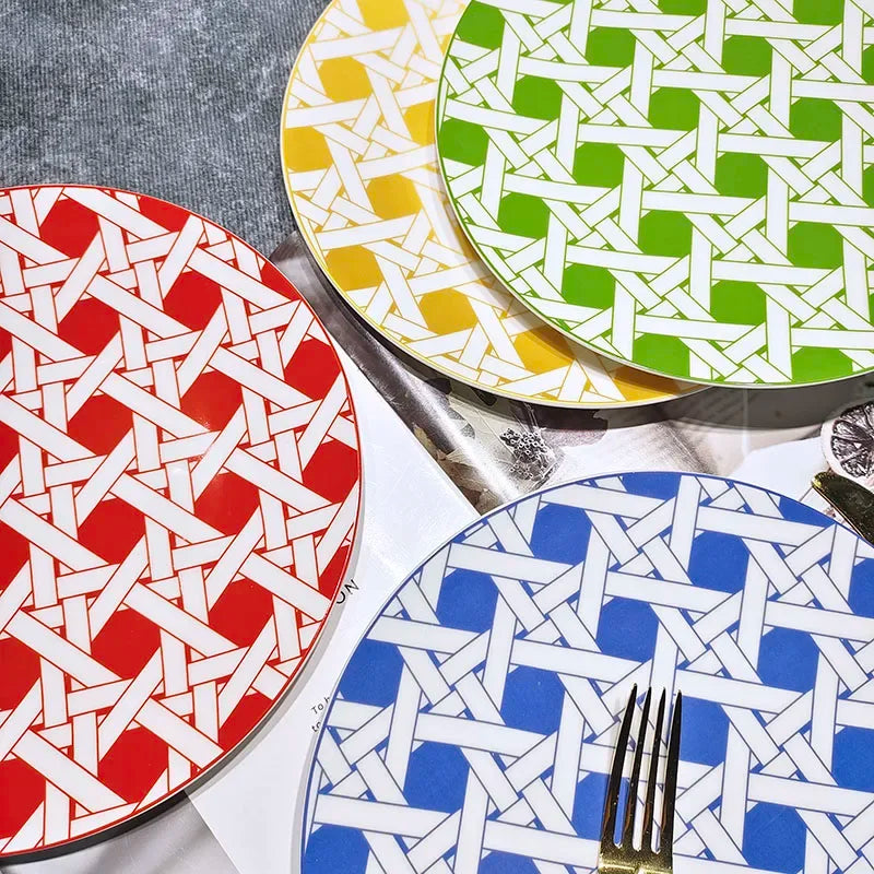 European modern minimalist checkered Western style dining plates, hotel cutlery sets, club dining plates, gift boxes