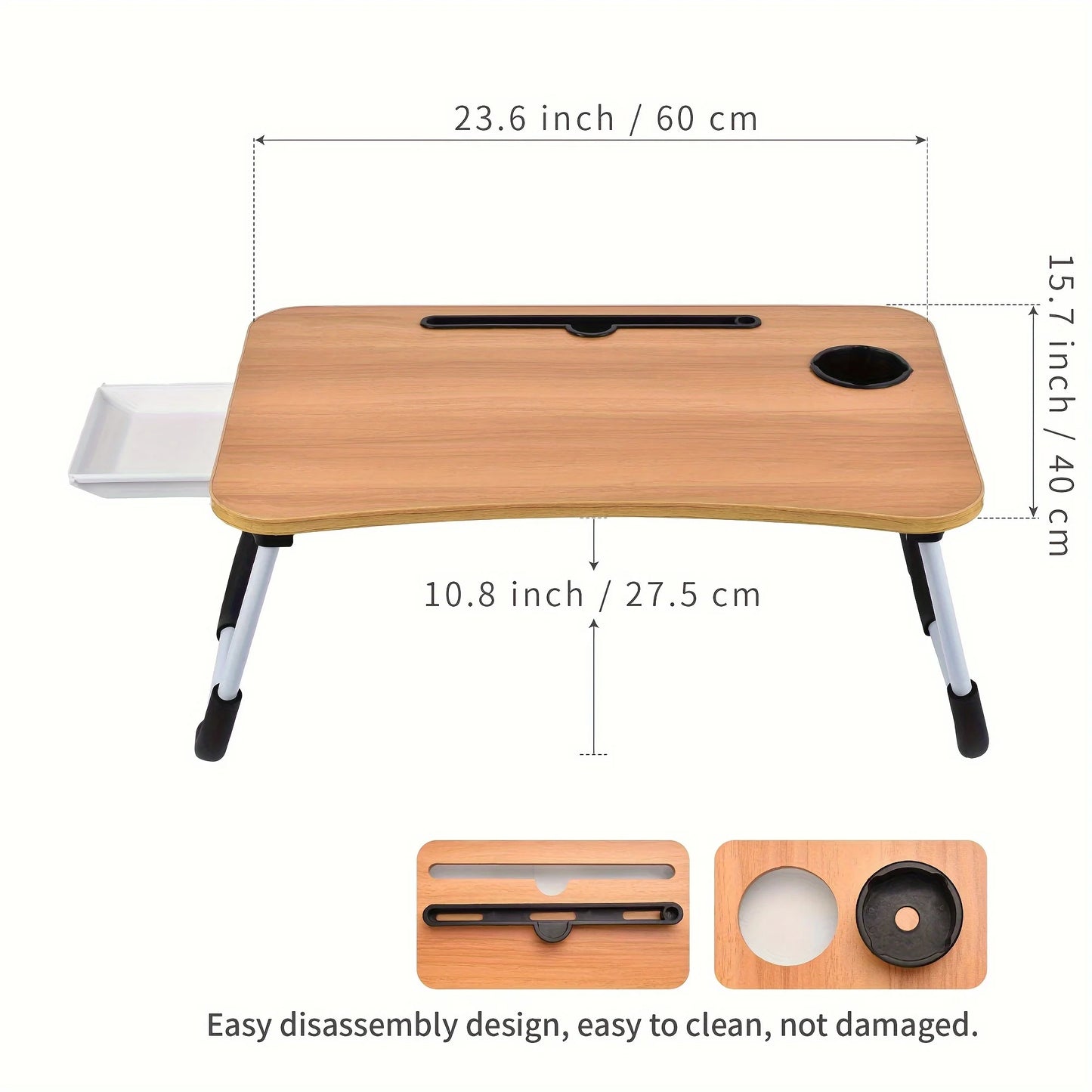 Laptop Bed Table Foldable Lap Table with Cup Holder Drawer Tablet Stand Laptop Bed Tray Table Portable Lap Table Foldable Legs