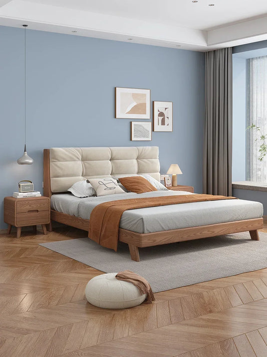 Bed Nordic ash wood cloud , Japanese master room, 1.8, simple, modern, cool, solid wood high box storage