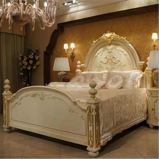 Solid wood carving flower   palace antique old bed  retro princess  master bedroom marriage bed