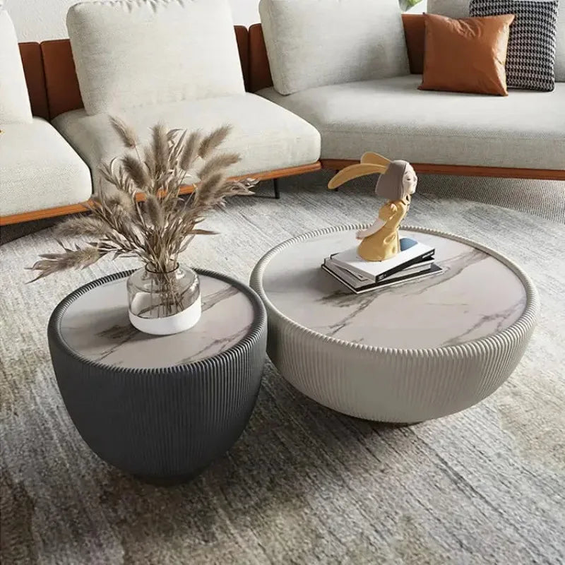 Minimalist Creative Bowl Shape Small Round Rock Board Living Room Modern Sofa Side Slate Top White Stone Drum Coffee Table