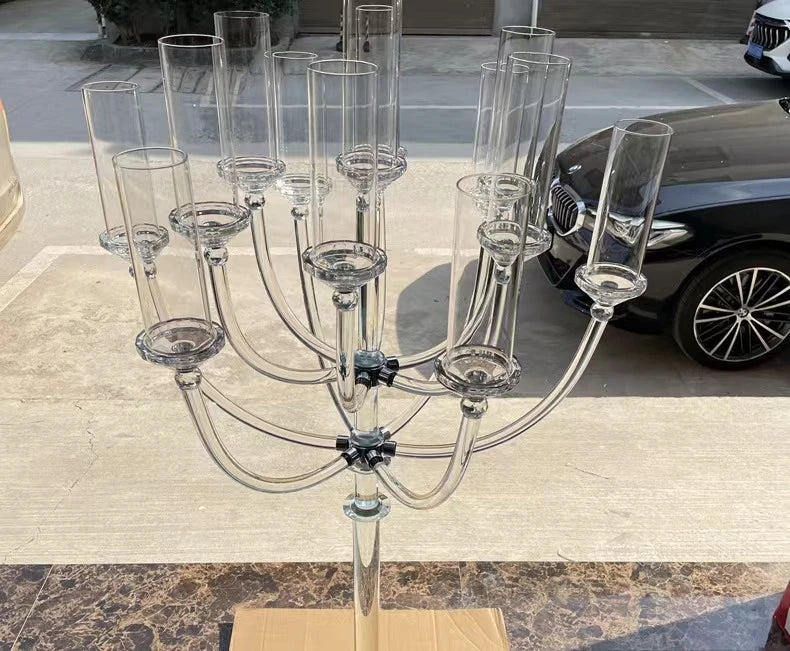 10PCS Modern Top Quality Clear Tall crystal Candelabra For Wedding Table Centerpieces