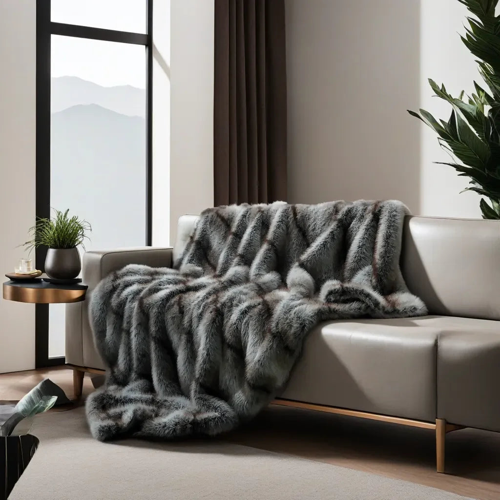 Faux Fur Blanket Luxury Throw Blanket Winter Thick Warm Sofa Blankets Bed Plaid Bedspread on the Bed Home Decora