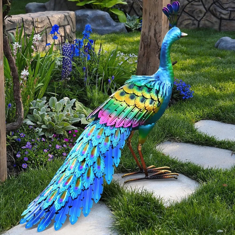 Peacock Statue Garden Decor Metal Peacock Yard Art Lawn Decoration Outdoor Sculpture