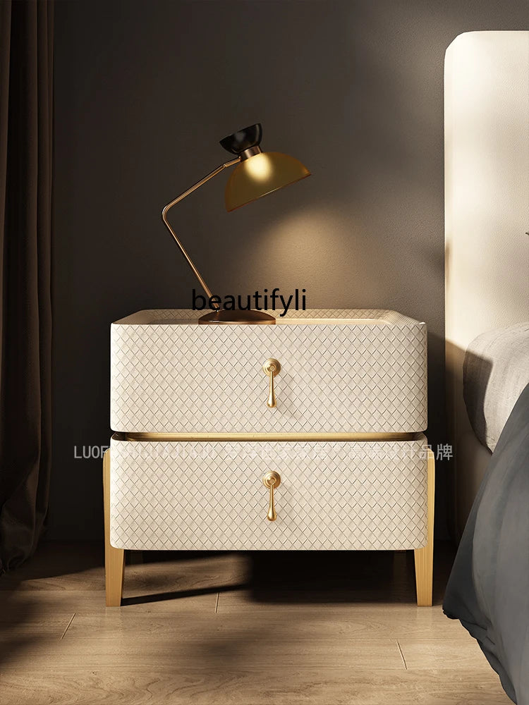 Bedside Table Light Luxury High-Grade Solid Wood Stone Plate Chest of Drawers Modern Simple Home Bedroom Bedside Cabinet