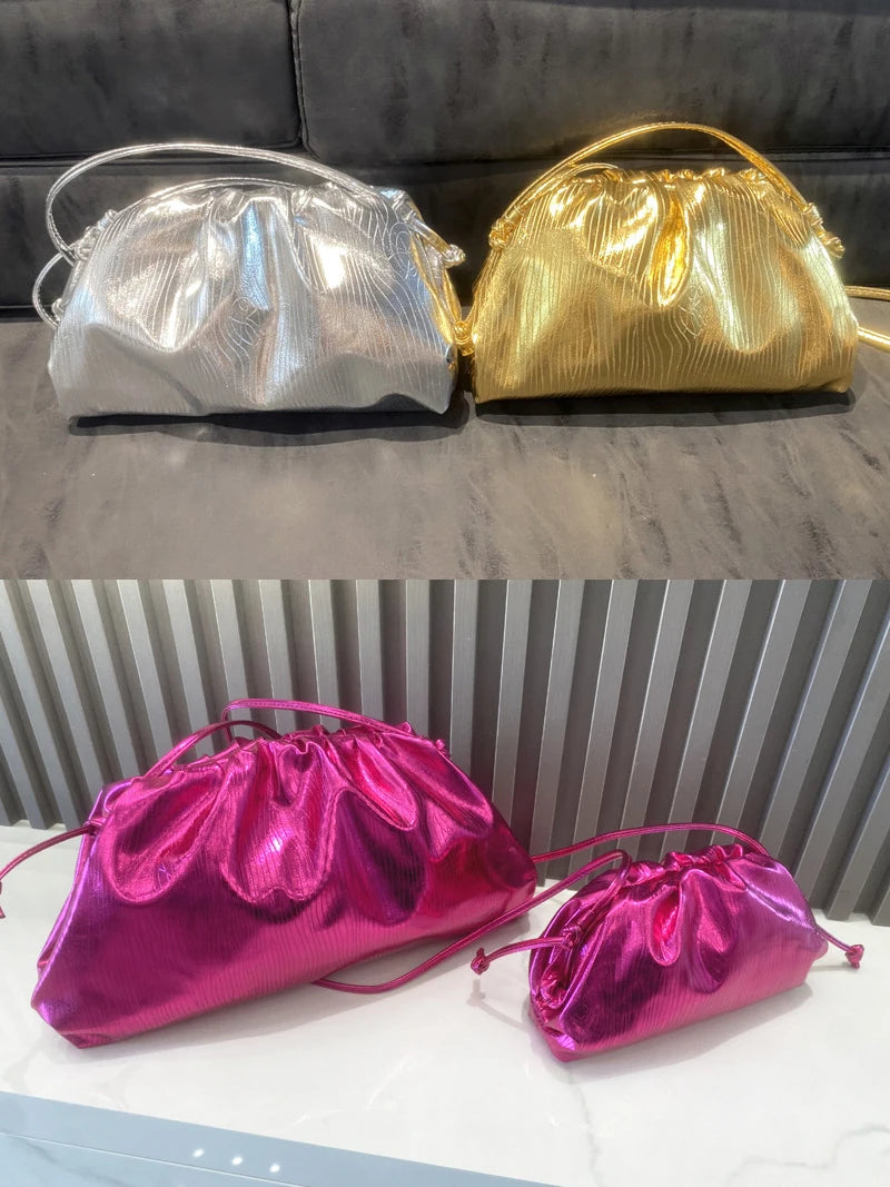 Luxury Designer Gold Silver Soft Cloud Bag Women's Handbag New In Dumpling Bag Lady Purse Large Capacity Crossbody Bag