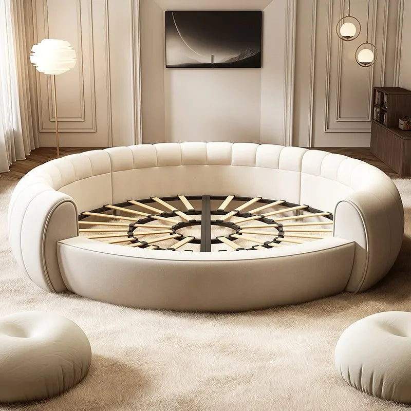 Cream Style Double Marriage Bed Modern Simple Home Hotel Master Bedroom Princess Large round Bed