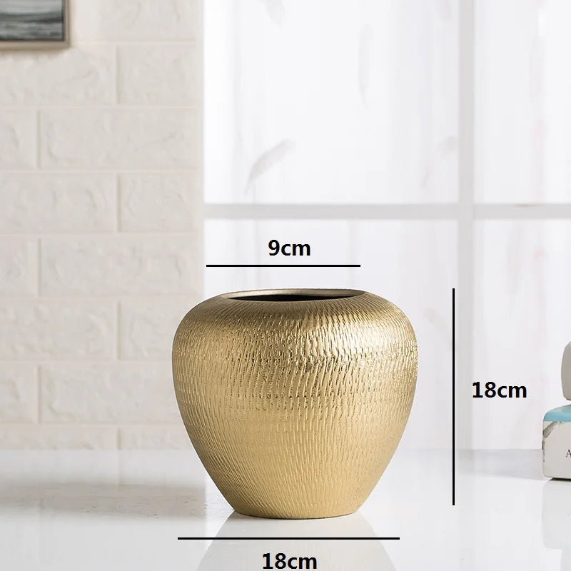 Electroplated Gold Vase Ceramic Ball Flower Vases Modern Art Pot for Interior Home Living Room Office Decoration Gifts