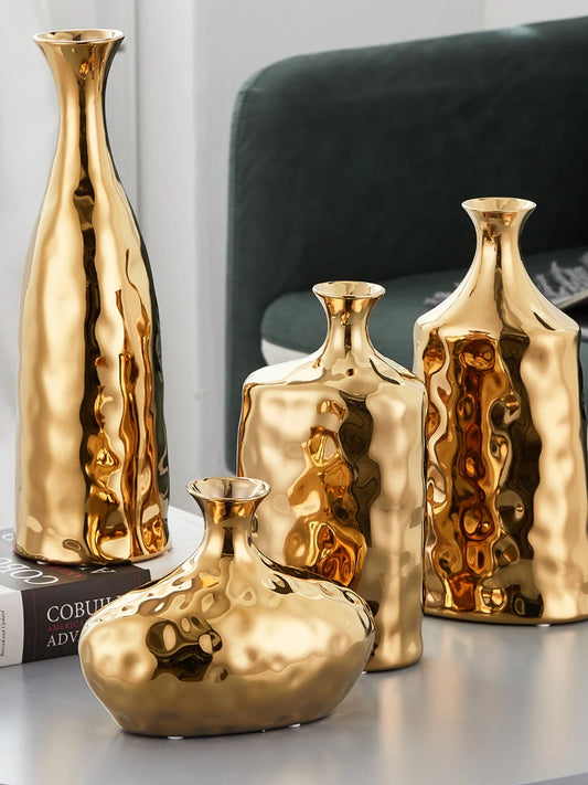 Electroplated Gold Ceramic Vases light luxury Home decoration ins Modern Decoration Vase room decor simple Nordic vases