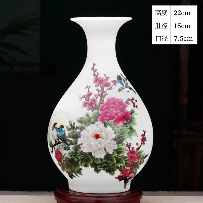 Jingdezhen Ceramics Small Vase Decoration Flower Arrangement New Chinese Home Living Room Wine Cabinet Decoration Craft