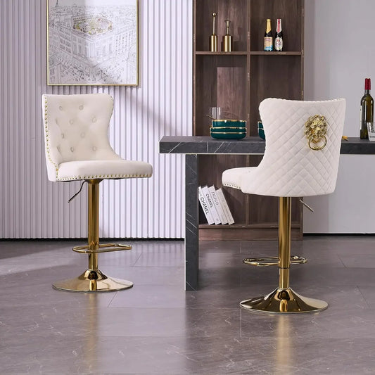 Bar Stools Set of 2 Velvet Swivel Kitchen Counter Chairs with Tufted High Back Modern Upholstered Gold Barstools