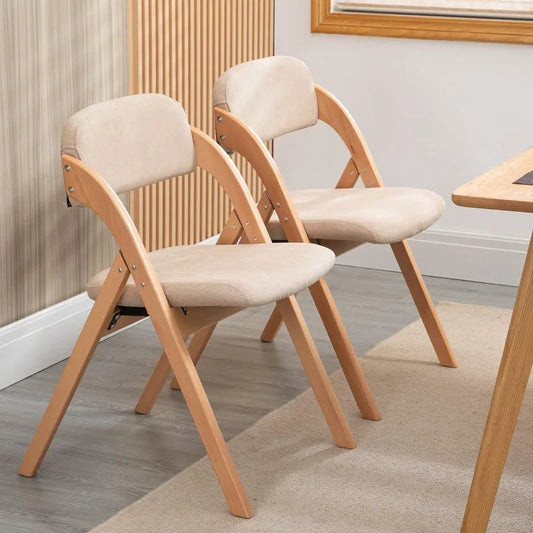 Folding Chairs with Padded Seats, Wooden Stackable Dining Chairs Set of 2 with Removable Cover Folding Extra Chair for Kitchen