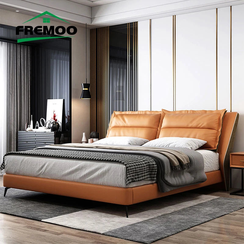 Modern Simple 1.5m Leather Bed Master Bedroom Double Wedding Bed Bedroom Storage Soft Bag Bed High Quality Cama De Casa