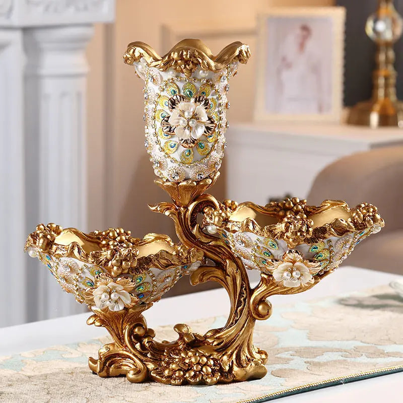 Luxury Storage Tray Resin Vase Stereoscopic Dried Fowers Arrangement Wobble Plate Living Room Entrance Ornaments Home Decoration