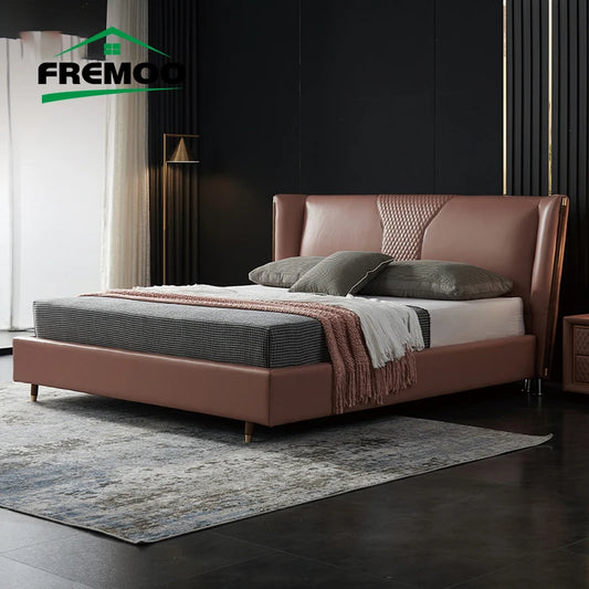 ltalian Light Luxury Leather Bed Modern Minimalist Double Bed High Quality Muebles De Dormitorio Master Bedroom