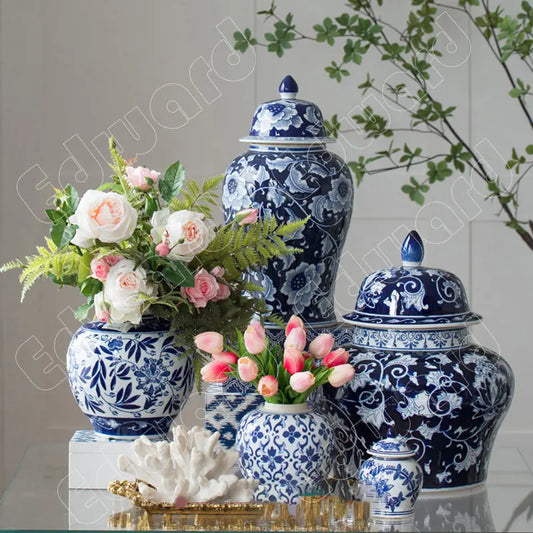 Vintage Blue and White Porcelain Vase Ceramic Living Room Decoration Vases Room Decor Desk Decoration Flower Pot Vase for Flower