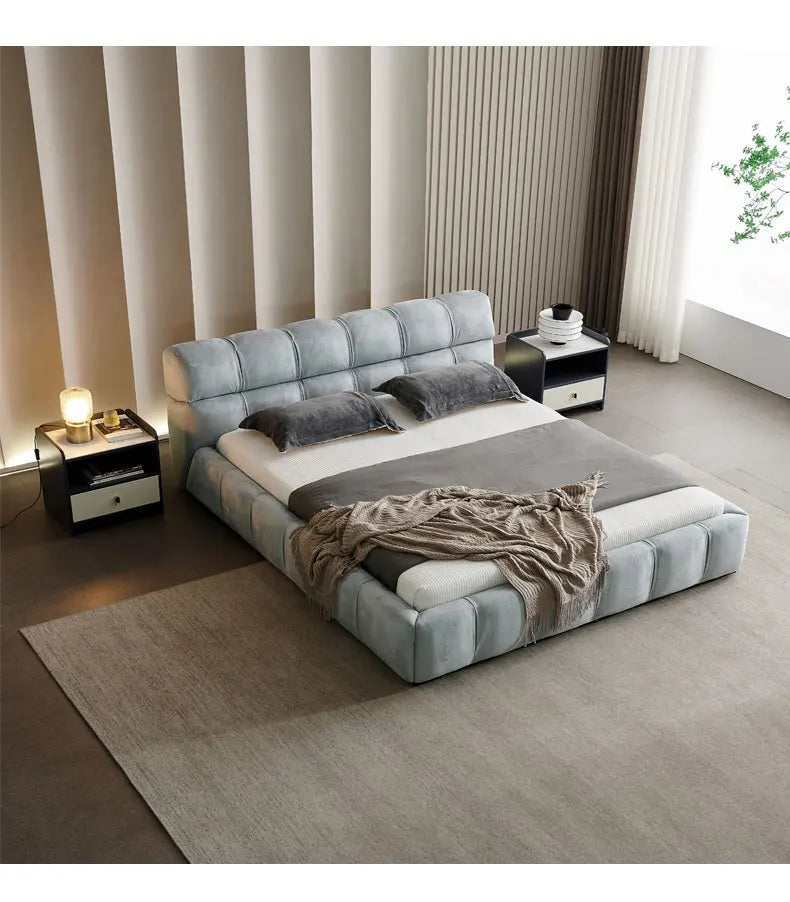 Modern minimalist fabric bed Modern master bedroom Italian minimalist light luxury designer double bed