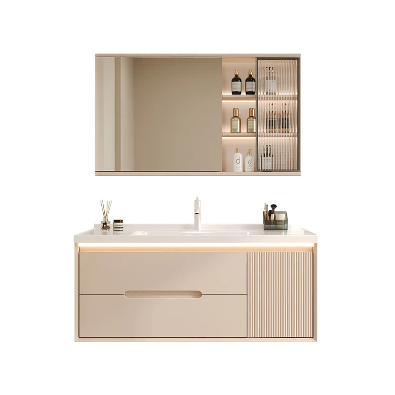 Light Luxury Cream Bathroom Cabinet Combination Modern Minimalist Ceramic Integrated Hand Wash Basin Washbasin Furniture YX50BC