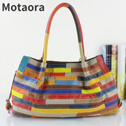 MOTAORA Retro Women Tote Bag Luxury Designer Genuine Leather Ladies Handbag High Quality Large Patchwork Color Handbags 2024 New