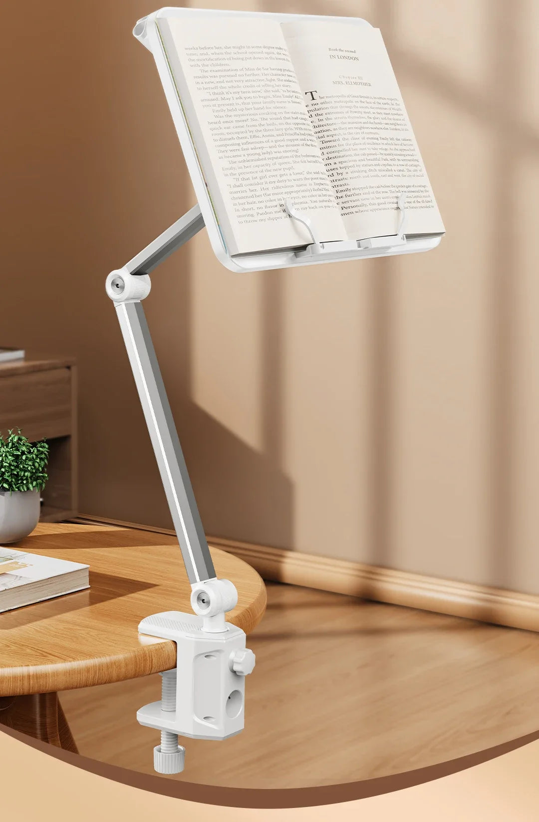 Eary Book Stand for Reading Adjustable Book Holder with 360°Rotating Clamp Desktop Reading Holder for Tablet Laptop Textbook