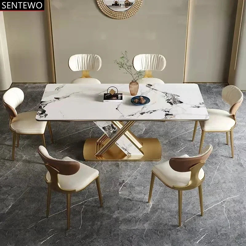 Modern Slate Dining Table and 4 Chairs Set Luxury Gold Base Stainless Steel Base Mesa Com 6 8 Cadeiras De Jantar Esstisch Silla