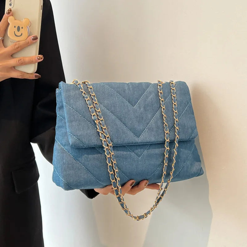 Handbag Woman Fashion Luxury Denim Blue Shoulder Bag Briefcase Messenger Bags Large Capacity Work Study Street Tote Bag Purses