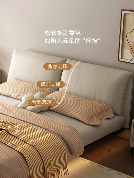 bed Suspended  minimalist elephant ear leather  master room modern minimalist soft bag double solid wood