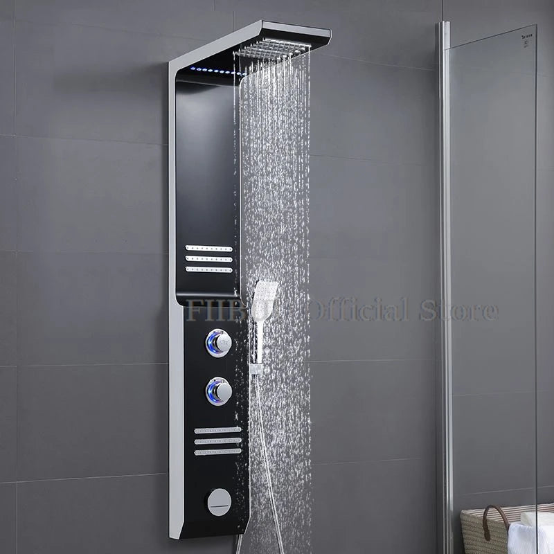 Luxury Shower Set For Bathroom Shower Head Hot And Cold Faucet Pressurized Shower Intelligent LED Atmosphere Light Shower Set