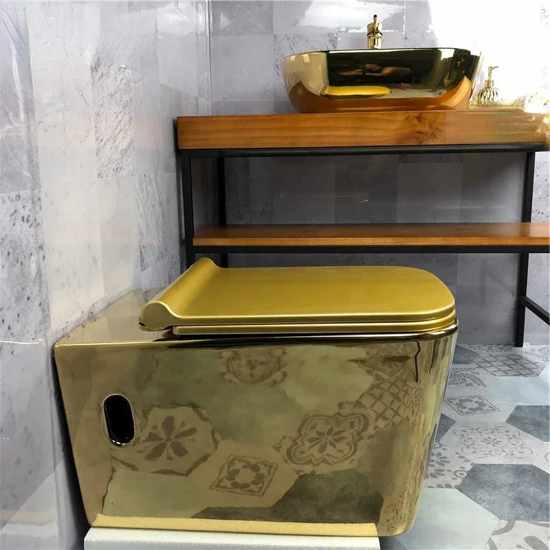 bathroom golden color square wall hung wc toilet gold color wall hung toilet bowl