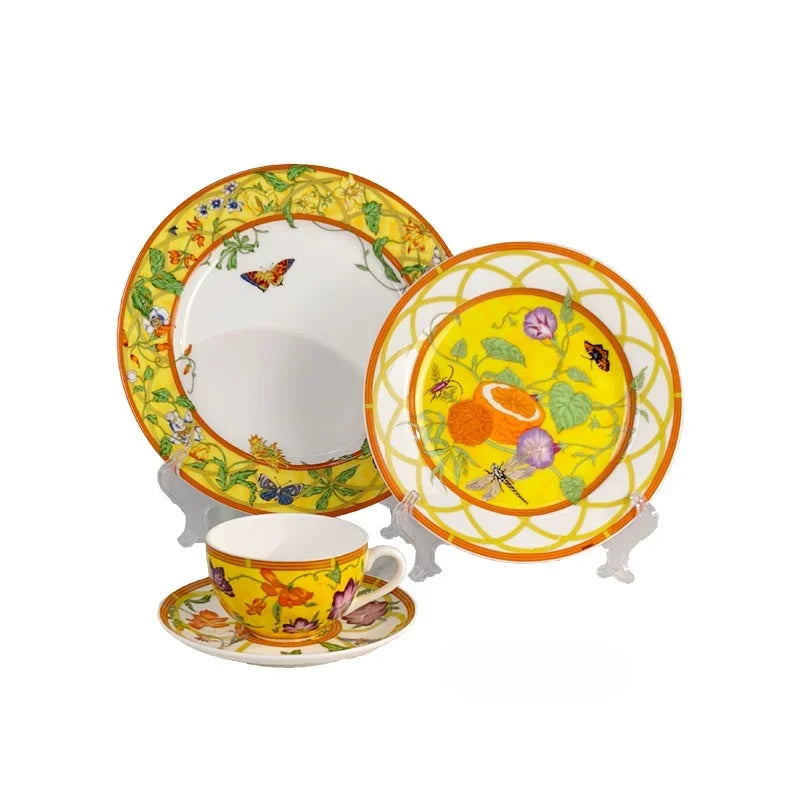 European Style Western Cuisine Plate Coffee Set Double-Layer Dessert Fruit Plate Pastoral Style Harvest Fruit Series Tableware