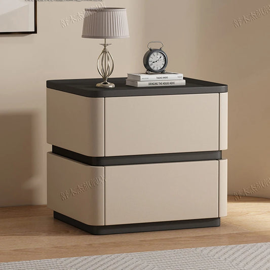 Italian Simple Modern Solid Wood Nightstand Luxury PU Leather Creative Bedroom Narrow Bedside Table Muebles Home Furniture WKNS