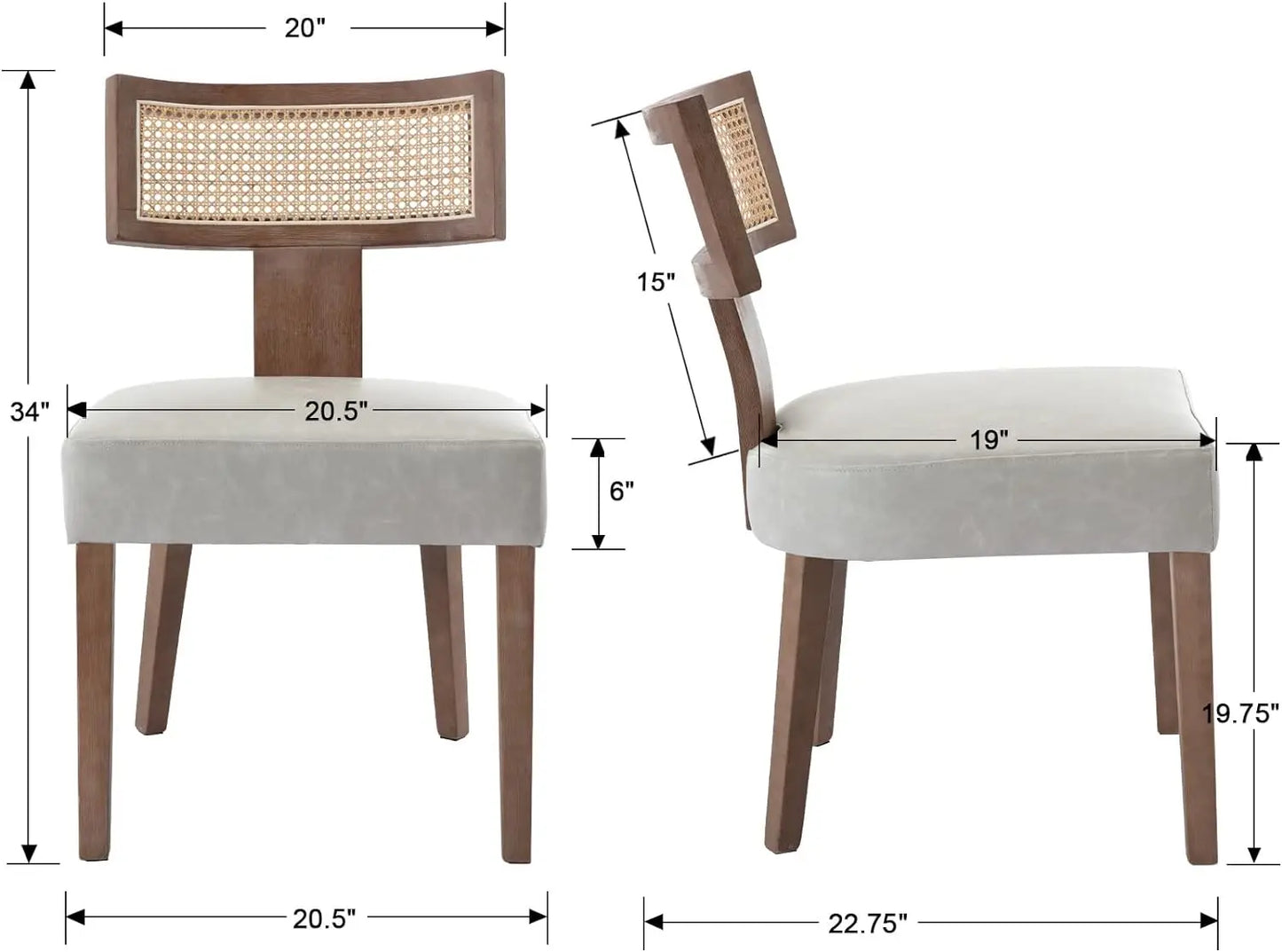 Mid Century Modern Dining Chairs Set of 2 Rattan Kitchen Chairs Linen Fabric Upholstered Side,Modern Kitchen Armless Solid Wood