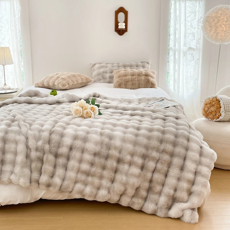 Faux Fur soft Throw Blanket warm winter Plush Bedspread on the bed plaid sofa cover Gradient blankets for living room bedroom