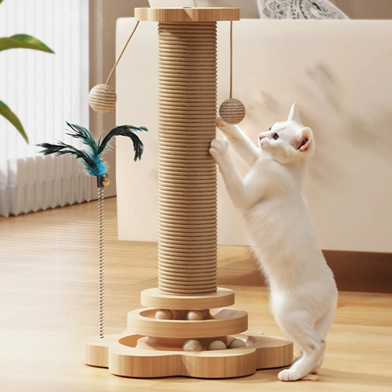 Sisal Scratching Post for Cat Solid Wood Cats Turntable Durable Kitten Claw Grinder Training Toy Wear-resistant Cat Scratcher