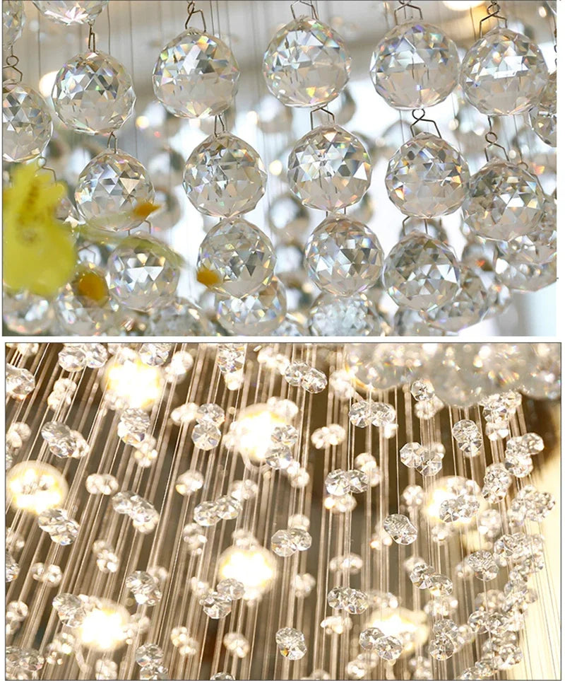 Modern K9 Crystal Chandelier For Staircase 11pcs Large Crystal Ball LED Lamp Spiral Design Living Room Lighting Fixtures