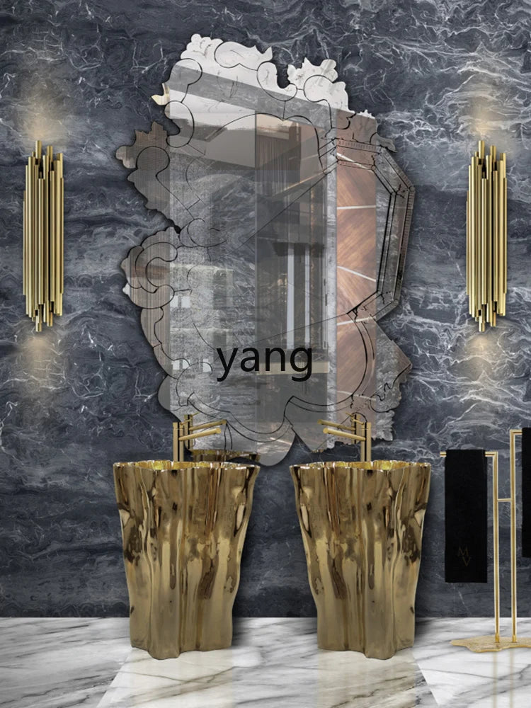 Yjq Light Luxury Modern Stainless Steel Washstand Designer Special-Shaped Wash Basin Pedestal Basin Villa