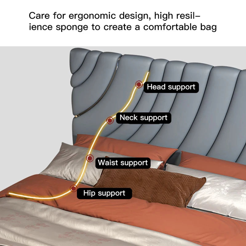 Modern Queen/King Size Bed Frame Leather Bedroom Furniture Italian Designer Double Bed Minimalist Home Bed