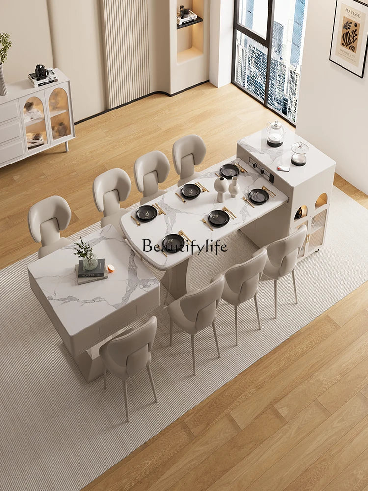 Retractable Stone Plate Kitchen Island Dining Table Plastic Products (Flower Pots) Double-Use Modern Light Luxury