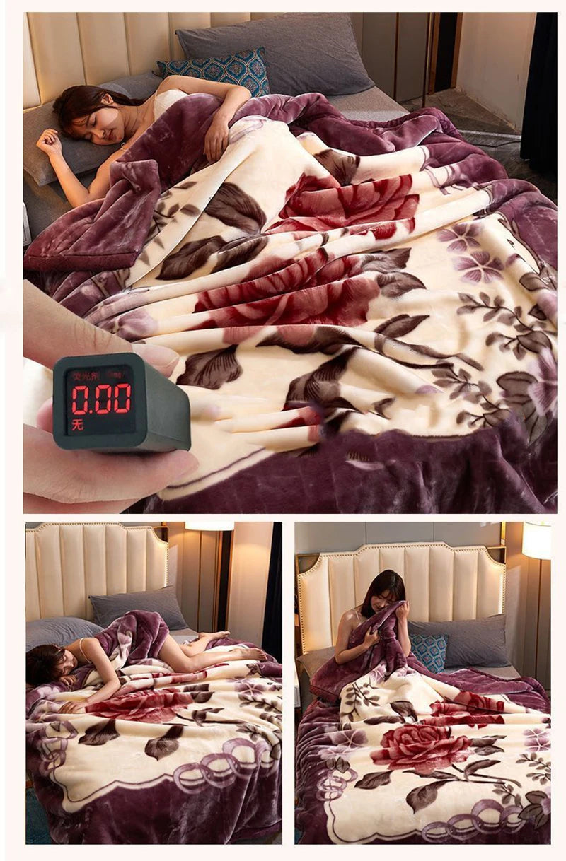 Soft Winter Quilt Blanket For Bed Printed Raschel Mink Throw Twin Full Queen Size Double Bed Fluffy Warm Fat Thickened Blankets