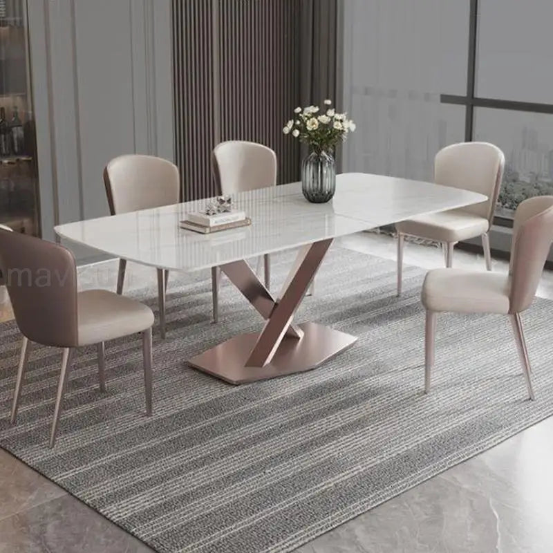 Extendable Light Luxury Dining Table And Chairs Combination Rock Plate Tabletop Home Furniture Multifunctional Kitchen Tables