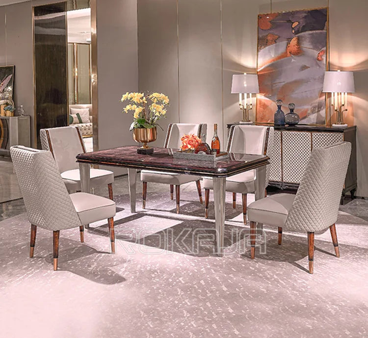 High-End Lacquered Dining Table Italian Dining Room Furniture Solid Wood Long Dining Table Set Luxury