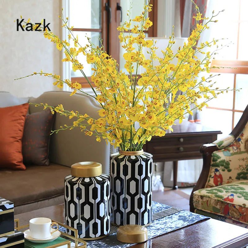 American Style Black White Vase Storage Jar Nordic Light Luxury Desktop Ikebana Dried Flower Vases Home Living Room Decoration