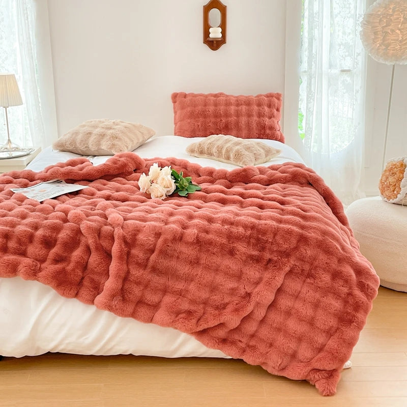 Faux Fur soft Throw Blanket warm winter Plush Bedspread on the bed plaid sofa cover Gradient blankets for living room bedroom