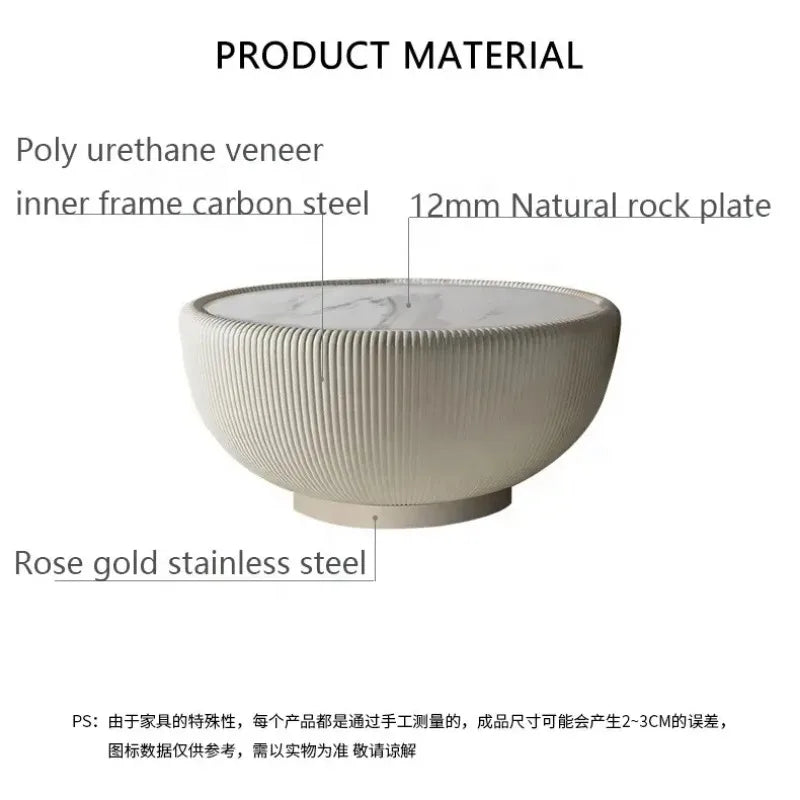 Minimalist Creative Bowl Shape Small Round Rock Board Living Room Modern Sofa Side Slate Top White Stone Drum Coffee Table