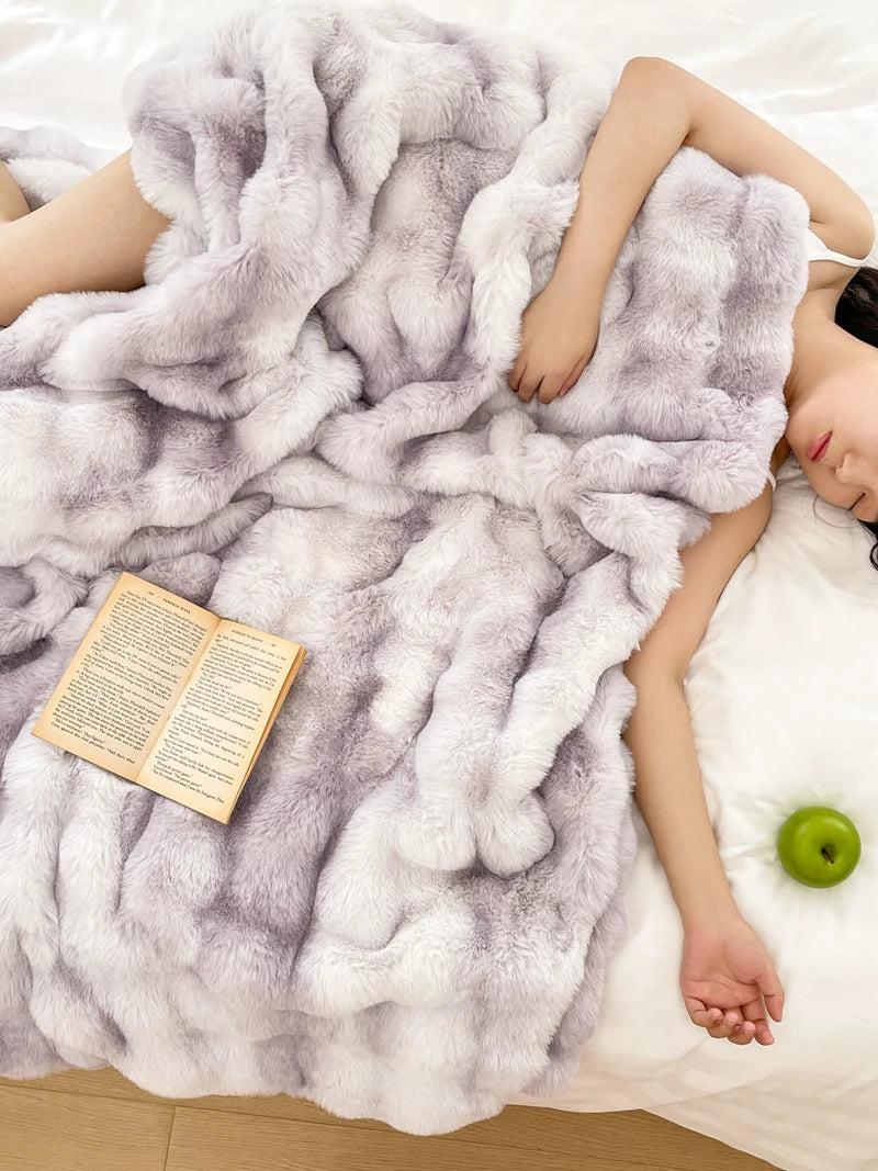 Faux Fur soft Throw Blanket warm winter Plush Bedspread on the bed plaid sofa cover Gradient blankets for living room bedroom