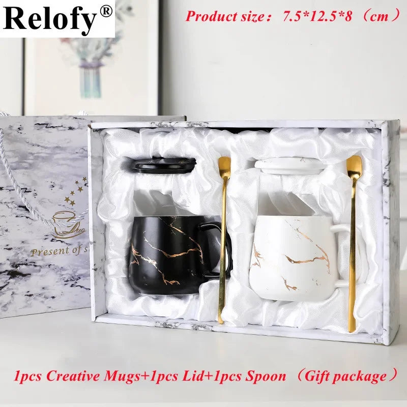 400ml Luxury Gift Package Ceramic Mug with Lid and Spoon Lovers Coffee Mug Creative Coffee Cups Ceramic Coffee Cup Set Drinkware