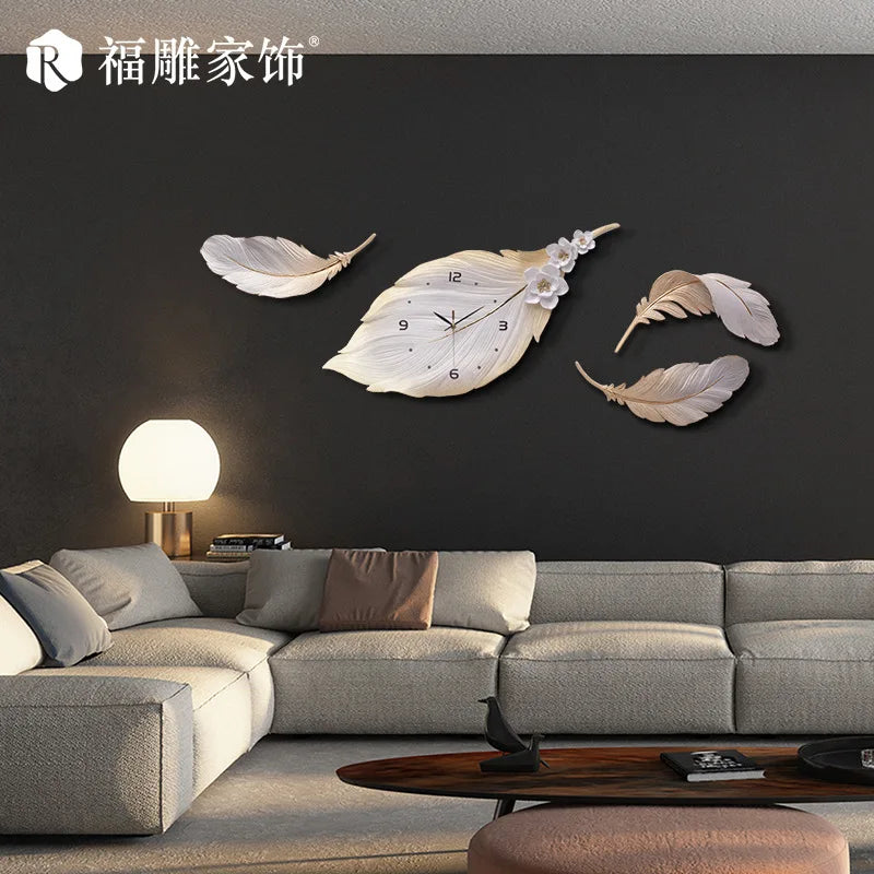 Creative 3d Feather Clock Warm Decoration Wall Watch Living Room Fashionable Modern Minimalist Clock