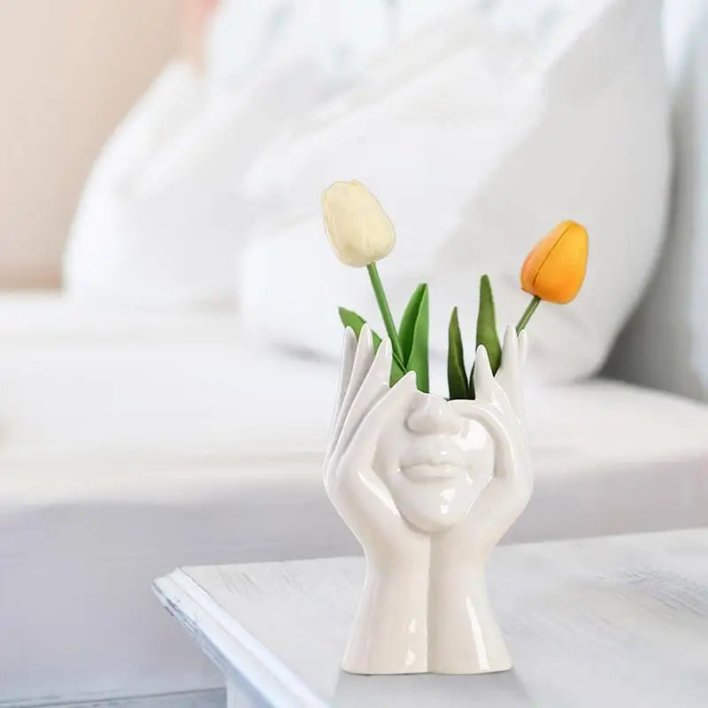 Unique Face Vase Ceramic Statue Flower Vase Modern Minimalism Nordic Style Face Pots Bust Head Shaped for Home Office Decoration